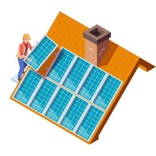 illustration installateur panneaux solaires sur une toiture